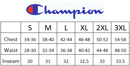 Champion Shirt Size Chart